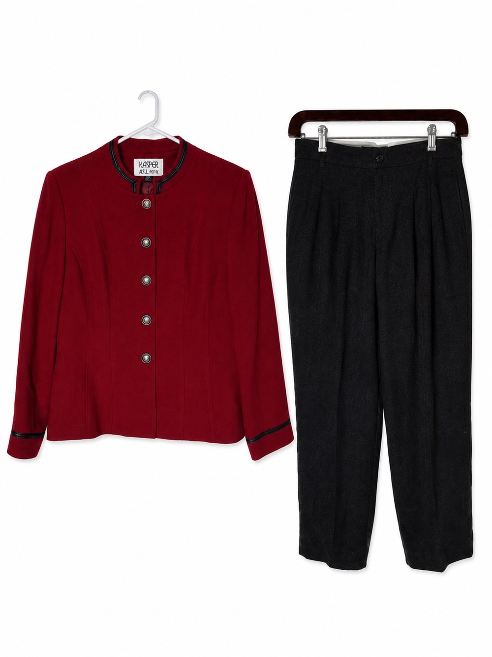 Vintage Kasper ASL Women’s Red Blazer Black Pants Suit Set Size 12P